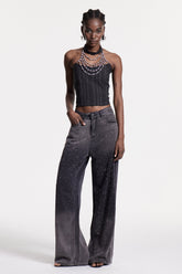Chobin Rhinestone Hayley Siyah Kot Pantolon